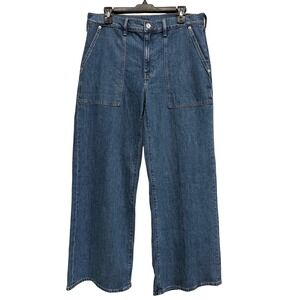 J. Crew Wide Leg Flare Jeans Medium Wash Denim Utility Pockets Women Size 29
